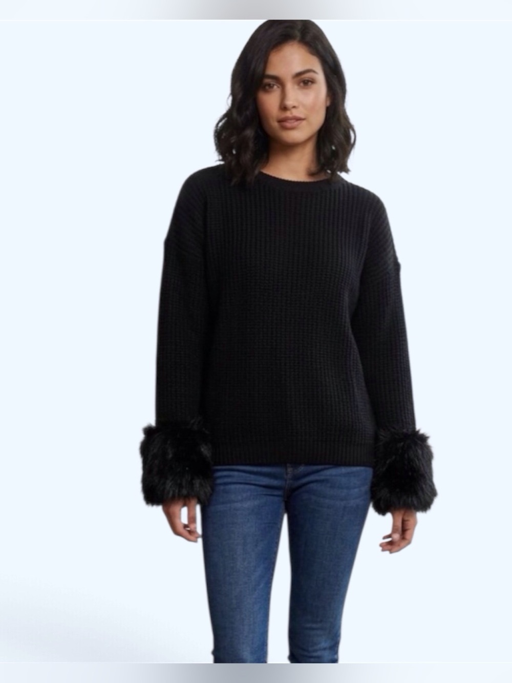 Brave Soul London oversized  Crewneck Sweater with Faux-Fur Cuffs